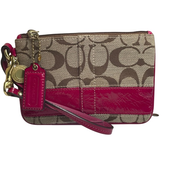 Coach EUC Signature Brown and Pink Wristlet Legacy Interior - Picture 1 of 6